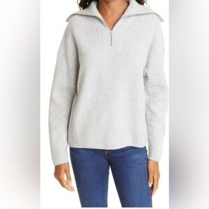 VINCE Wool & Cashmere Half Zip Sweater In Heather Grey Size:S NWT